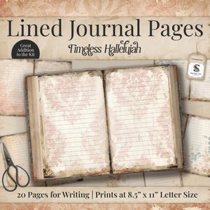 May include: Open journal with lined pages and a pink floral design. The text "Lined Journal Pages" and "Timeless Hallelujah" are displayed. Includes 20 pages for writing, prints at 8.5" x 11" letter size.