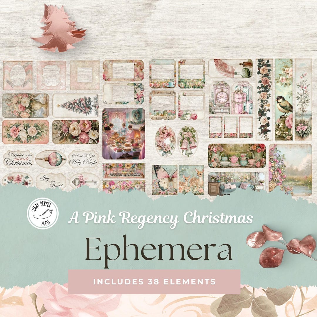 Pink Regency Christmas Ephemera Junk Journal Kit | Digital Printable ...