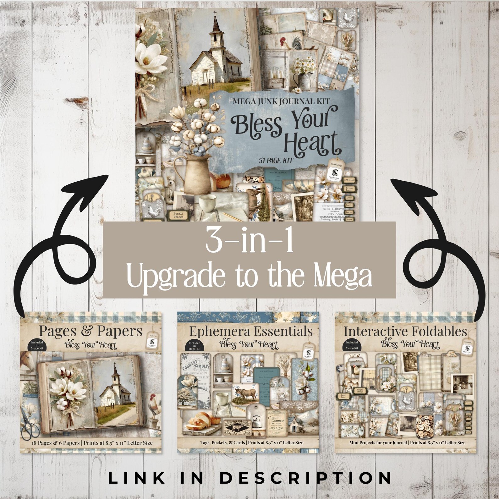 Farmhouse Junk Journal Ephemera, Shabby Chic Country Interactive ...