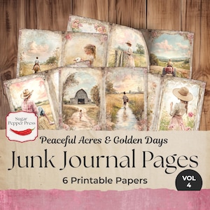 Páginas de diario basura de Farm Life, papeles para álbumes de recortes digitales, collage Shabby Chic para manualidades y álbumes de recortes PP003