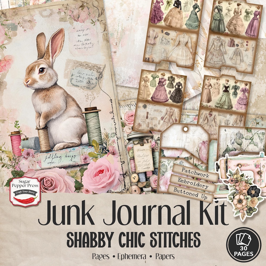 Shabby Chic Sewing Junk Journal Kit | Printable Ephemera (digital ...