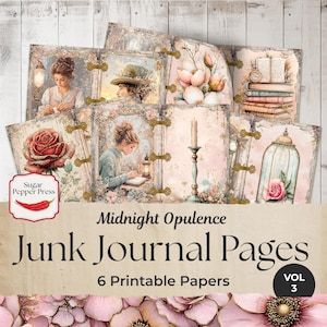Journal indésirable du Nouvel An, papier de scrapbooking confortable, pages vintage scintillantes, élégant téléchargement numérique, kit de création romantique, rose poudré JJ002