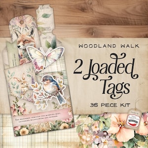 Etiquetas con estilo shabby chic, efímeras vintage imprimibles de animales del bosque, kit de diario basura, bolsillo floral, collage floral de descarga digital SP059