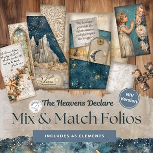 Heavens Declare mix-en-match foliokit | NBV-tekst | Celestial Junk Journal Christian Faith Art voor plakboekverzen Moon Star SP027