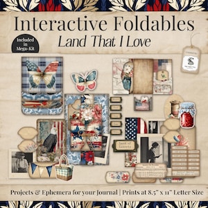 Éphémères pliables pour journal indésirable patriotique, téléchargement numérique du 4 juillet, éphémères vintage, papier de scrapbooking imprimable, Americana Craft SP080