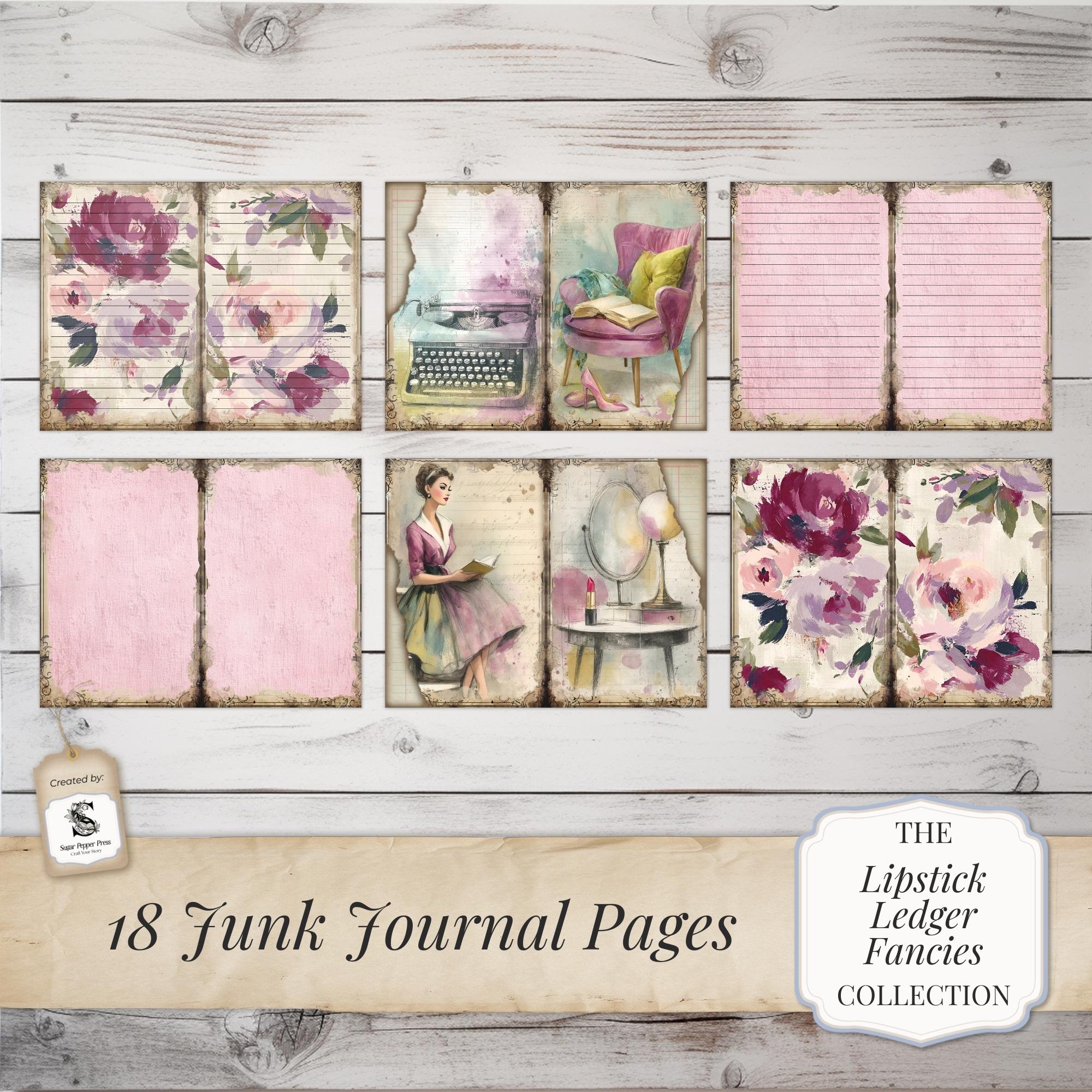 Vintage Glam Retro Junk Journal Kit | Crafty Girl Watercolor Pages With ...