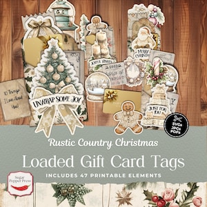 Porte-cartes cadeau 3D Noël bohème, étiquettes chargées, SVG JPG PDF cadeau d'anniversaire pour adolescente, best-seller, shabby chic imprimable, instantané