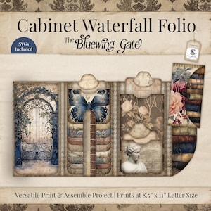 Dark Academia Junk Journal Waterfall Folio, Tasche a cartella con tasche portaoggetti vintage gotiche, Kit creativo stampabile, Album di ritagli JPG PDF SVG con download immediato