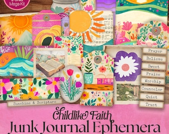 Bright Faith Junk Journal Ephemera Kit, Christian Floral Collage (Digital Download) SP058