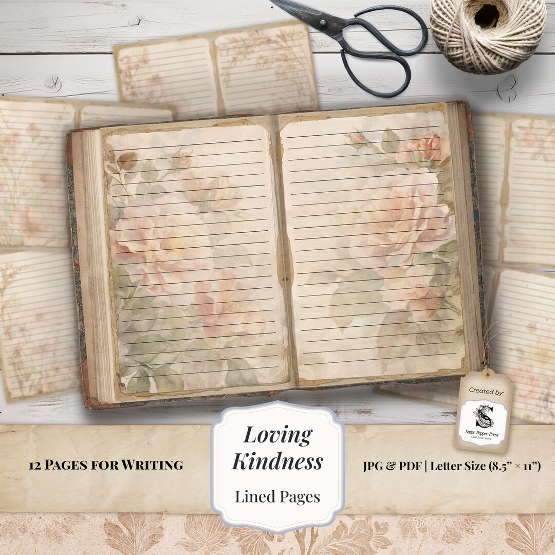 Floral Lined Junk Journal Pages | Vintage Printable Papers With Roses ...