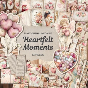 Valentinstag Junk Journal Kit, Shabby Chic Vintage Ephemera, Digitale Journaling Seiten Tags Taschen, Scrapbook Zubehör SP041