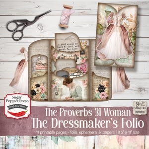 Diario de costura Shabby Chic, kit imprimible, descarga digital, manualidades, libro de costura de Proverbios 31, mujer modista