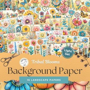 Wildflower Boho Tribal Blooms Achtergrondpapier Licht | Roze oranje turkoois gele bloem grillig patchwork bloemen SP004