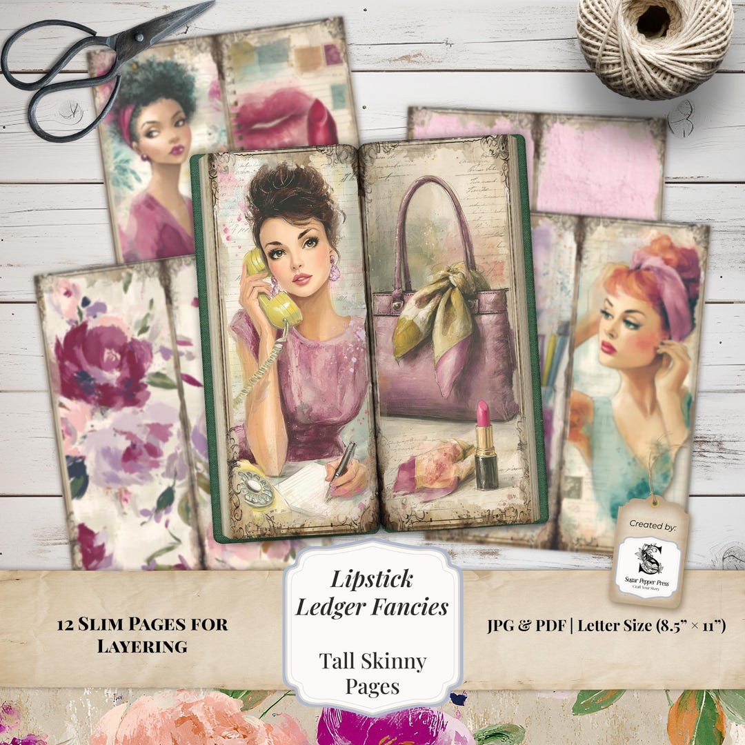 Tall Skinny Junk Journal Pages | Vintage Women Printable Layering ...