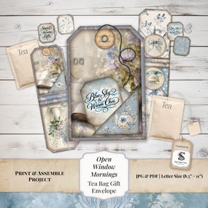 Blue Floral Tea Bag Gift Envelope | Printable Paper Craft Ephemera (JPG, PDF) SP2608