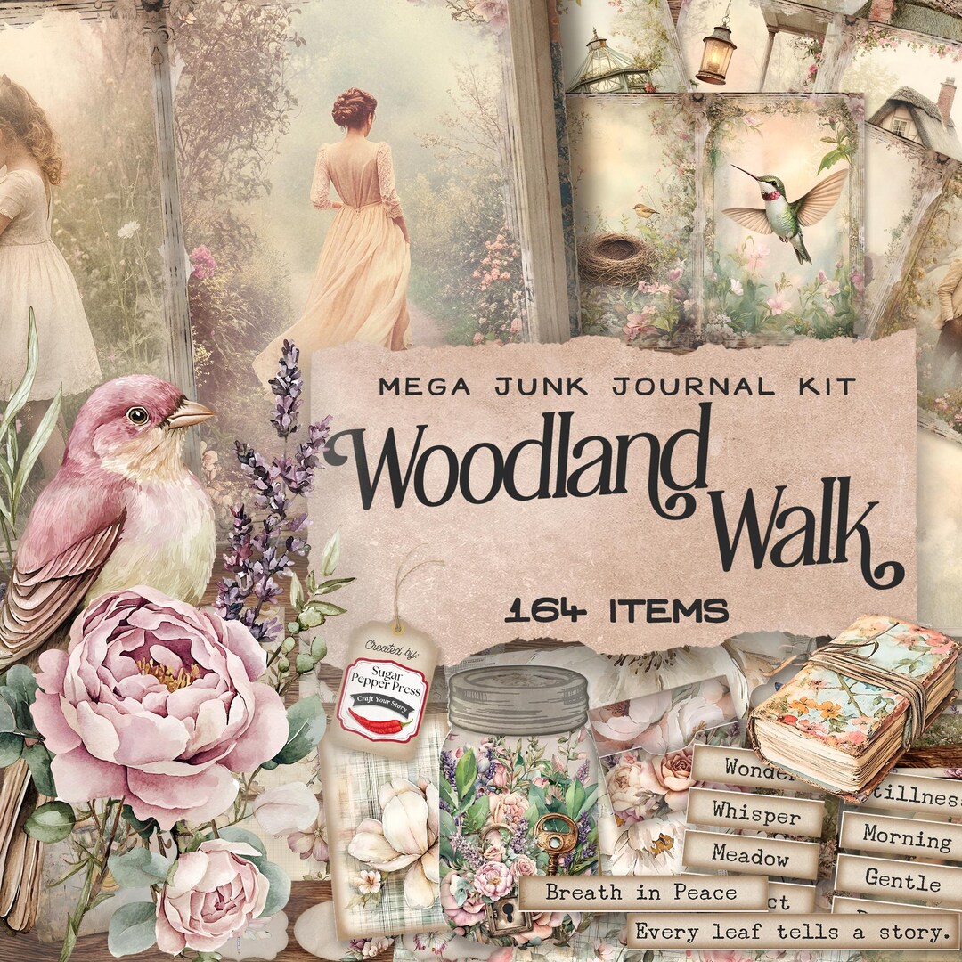 Meadow Garden Junk Journal Kit, Floral Shabby Chic Woodland Printable ...