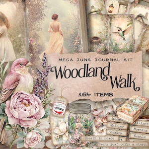 Diario di Meadow Garden, Mega Kit Floreale Shabby Chic, Animali del Bosco Vintage, Materiale Effimero Stampabile, Album di Ritagli Digitale, SP059
