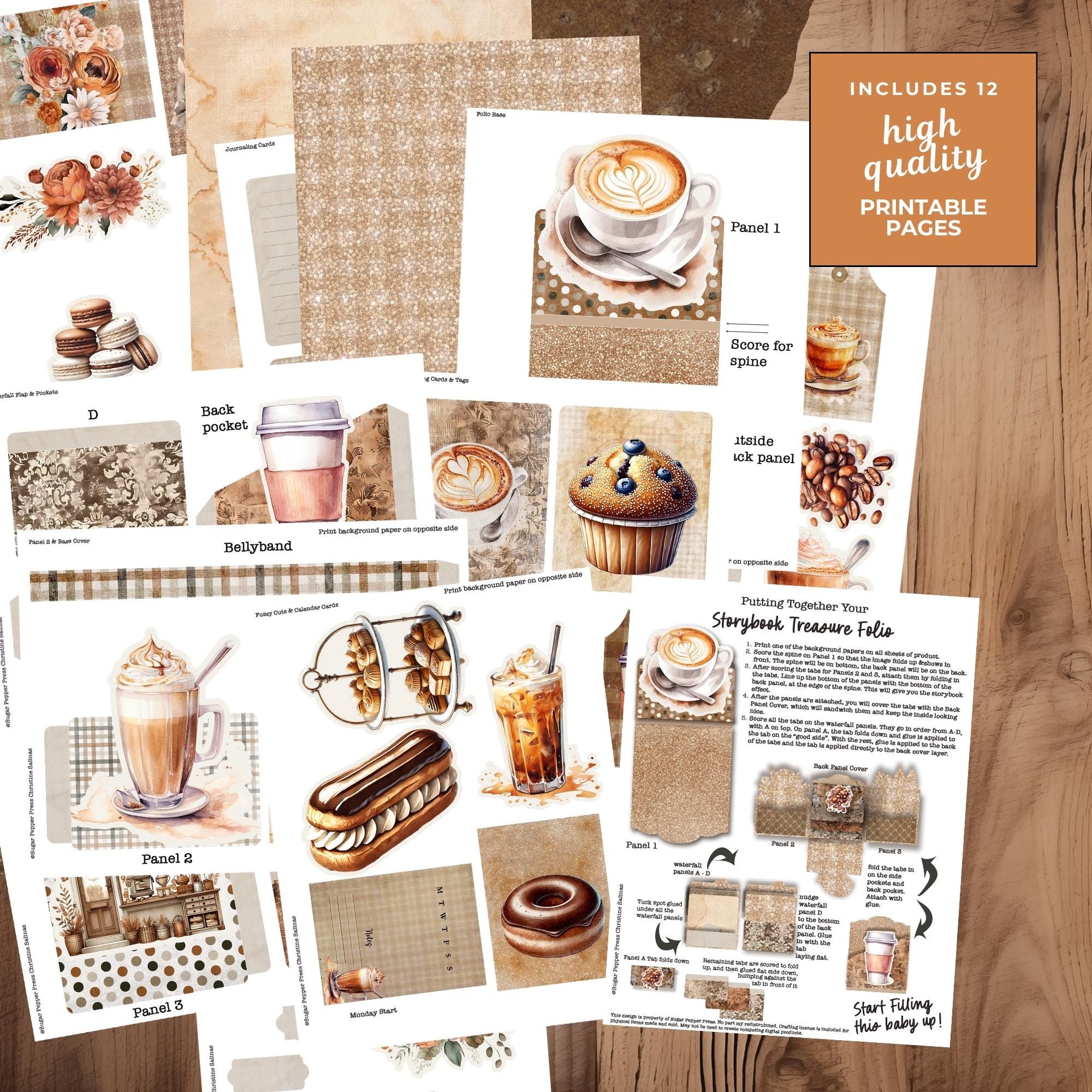 Vintage Coffee Folio Kit | Shabby Chic Printable Ephemera (digital ...