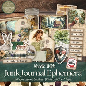 Norvège Ephemera Set vintage Junk Journal Kit | Etiquettes, cartes, photos et mots imprimables nordiques pour le collage, le scrapbooking et la fabrication de cartes SP053