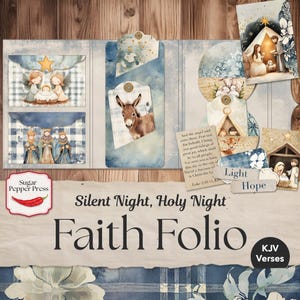 Kit de diário vintage de presépio de Natal, versos KJV, páginas para impressão, itens efêmeros de scrapbook, suprimentos para artesanato faça você mesmo, boho rústico