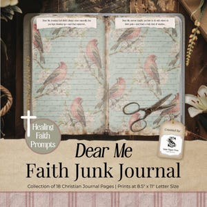 Páginas de diario devocional de sanación por la fe, kit de papel imprimible con flores neutras, manualidad cristiana vintage, scrapbooking digital con líneas PP008