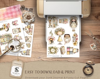 Cottage Girl Fussy Cuts Junk Journal, Floral Shabby Chic