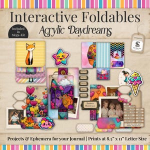 Bright Junk Journal Folder Waterfall Ephemera Kit, Printable Colorful Summer Spring Children, Digital for Scrapbooking Craft Project SP081