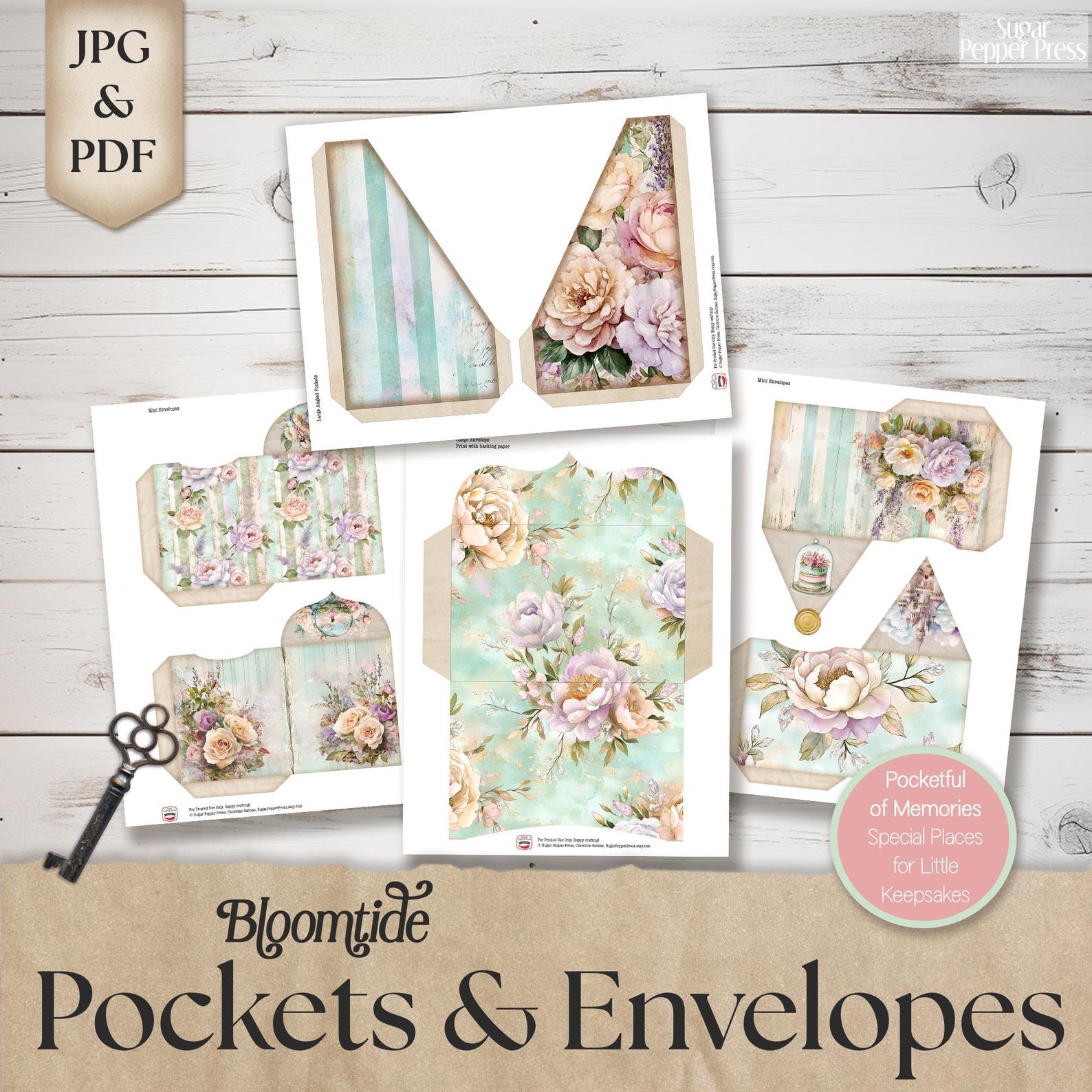 Floral Junk Journal Pockets and Envelopes, Shabby Chic Ephemera ...