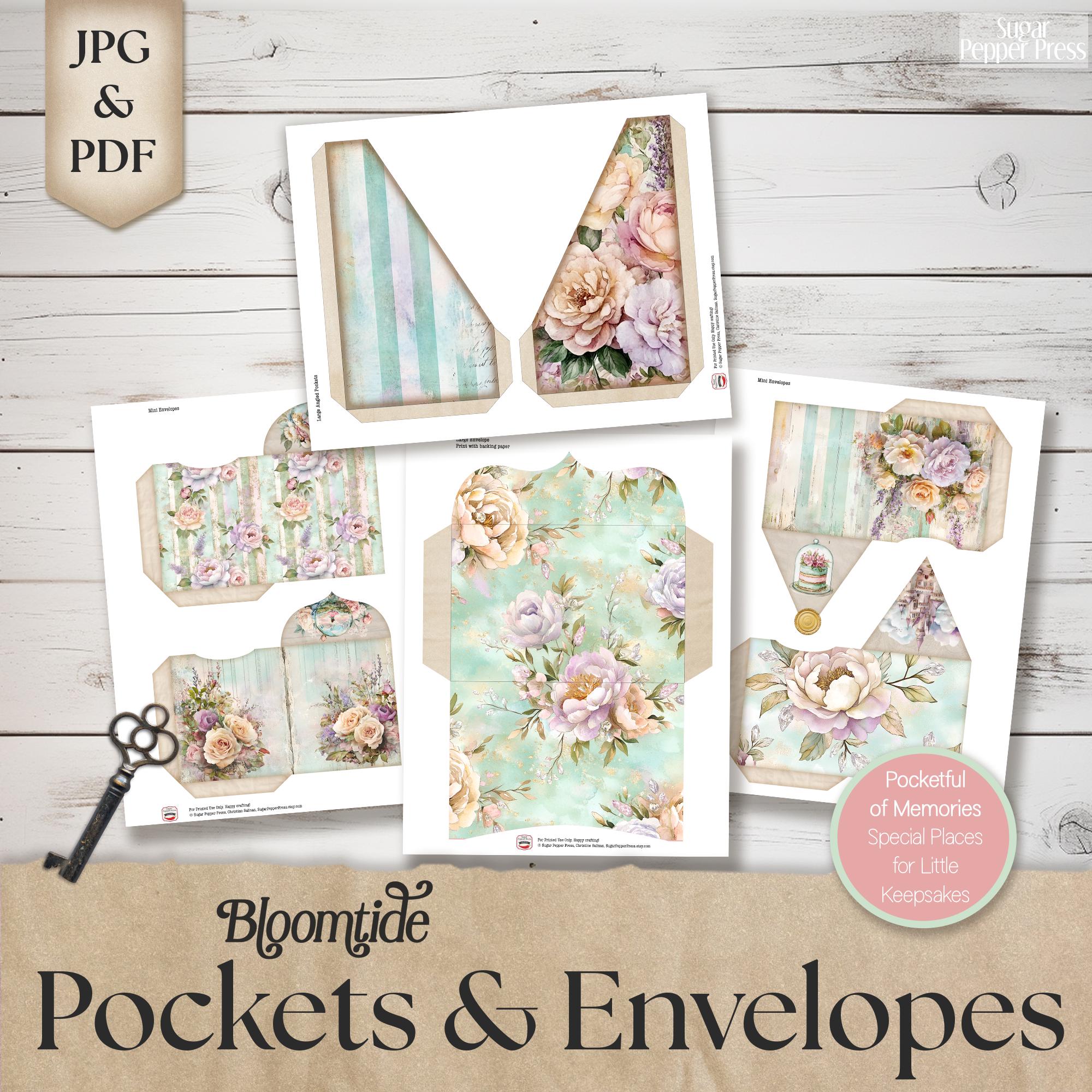 Floral Junk Journal Pockets and Envelopes, Shabby Chic Ephemera ...