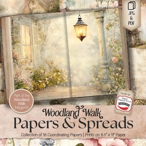 Pages de journal indésirable du jardin du cottage, animaux de la forêt vintage, floral shabby chic, album de scrapbooking en téléchargement numérique imprimable, rose et vert, SP059