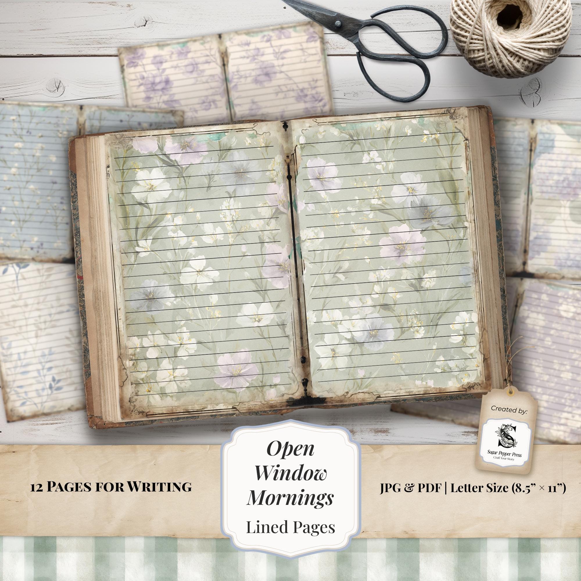 Spring Floral Lined Junk Journal Pages | Printable Vintage Style ...
