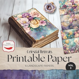 Celestial Junk Journal Digital Papers Vol 3 | Cosmic Stars, Moon & Floral Backgrounds do scrapbookingu i rzemiosła SP044