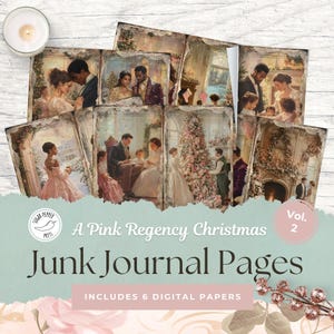 Páginas del diario basura navideño Pink Regency, vol. 2 / Papeles digitales, elegantes, vintage, festivos, cálidos, familiares, nostálgicos, románticos, alegres, dorados, lujosos, SP011