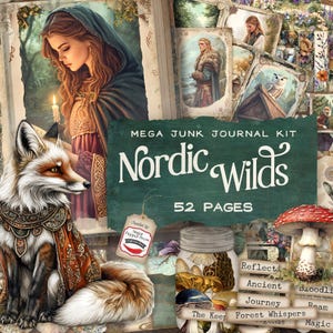 Zestaw Norwegia Junk Journal Mega, Nordic Woodland Printable Travel Journal Pages, Skandynawski album, Cyfrowe pamiątki do rękodzieła SP053