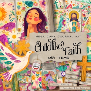 Kit Jesus Junk Journal Mega, Escrituras Cristãs Bíblia Ephemera, Fé Digital Imprimível, Páginas de Enfeites de Scrapbook Cartões da Natureza SP058