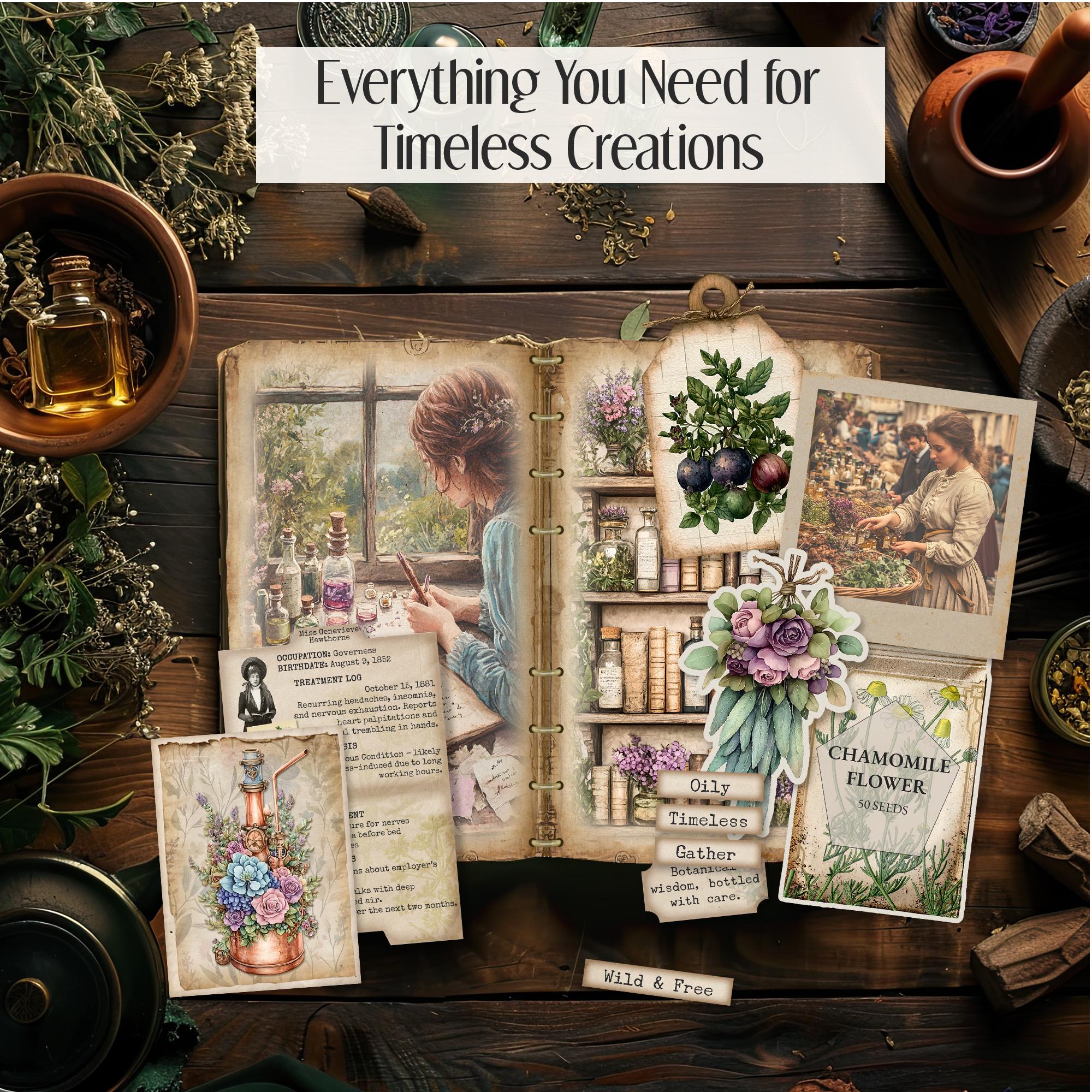 Sp049 Apothecary Junk Journal Kit | Herbal Ephemera, Vintage Fussy Cuts ...