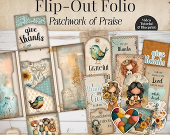 Gratitude Scripture Folio Kit with Instructions and Video, Shabby Chic Printable Faith Junk Journal Craft, PDF JPG SP121
