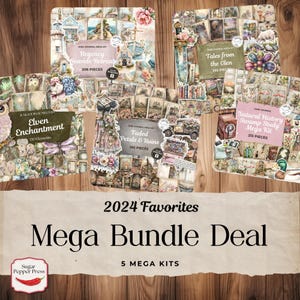 Junk Journal Mega Bundle, 5 de nos kits préférés pour 2024, pages pour scrapbooking, souvenirs, fabrication de cartes et travaux manuels