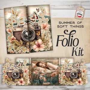 Vintage zomer kieskeurig gesneden Junk Journal Folio Kit, Cottagecore Romantic, Ephemera Card, plakboektag, klaphoes, digitale download SP059