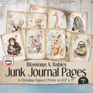 Junk-Journal, Digitale Dschungel-Seiten, Druckbare Papiere für Scrapbooking, Exotische Tropische Tiere Ephemera, Natur Bastelbedarf JJ007