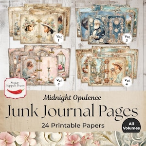Diario di Capodanno, elegante pacchetto di pagine scintillanti, effimeri vintage, download digitale, paese delle meraviglie invernale, alta risoluzione JJ002