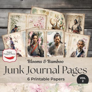 Vintage Japan Junk Journal Pages, Digital Scrapbook Paper Kit, Japanese Ephemera, Printable Asian Background, Geisha Samurai Warrior SP040