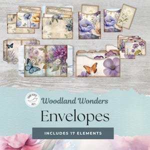 Woodland Junk Journal Umschläge | 17 Vintage, Florale, skurrile Stücke | Scrapbook Papier Hintergründe | Naturinspiriert | Druckbar, SP001