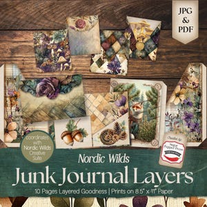 Diário de lixo temático da natureza, bolsos e envelopes vintage da Noruega, scrapbooking, artesanato DIY inspirado na floresta, cartões, colagens, celta SP053