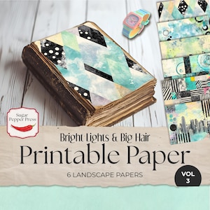 Document d'information sur les années 80, vol 3 | Arrière-plan papier numérique motif rétro, journal indésirable imprimable pour travaux manuels colorés et scrapbooking SP045