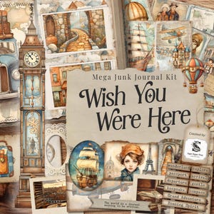 Retro Junk Journal Kit Digital, Reisen Ephemera, Vintage Scrapbook, Druckbare Seiten, Romantisches Shabby Chic, DIY Handwerk SP069