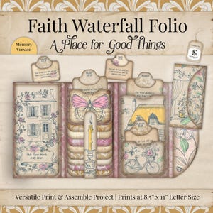 Faith Spring Junk Journal Pocket Waterfall Folio, kit stampabile vintage shabby chic, JPG PDF SVG, album SP078 con download immediato