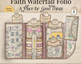 Faith Junk Journal Waterfall Pocket Folio, Vintage Shabby Chic Printable Kit (JPG, PDF, SVG) SP078