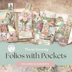 Floral Serenity Folios | Regency Serene Roses Bird Delicate Gold Pink Silver Pastel Romântico Caprichoso Cottagecore Vintage Shabby Chic SP015