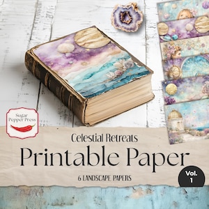 Celestial Digital Papers voor Dreamy Junk Journal en Ephemera Volume 1 | Kosmische afdrukbare achtergrondenSP044